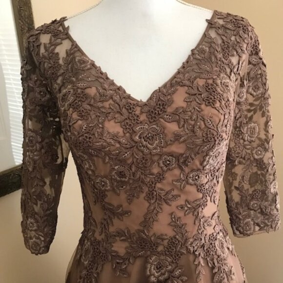 LA FEMME EMBRODERED EMBELLISED GOWN - Picture 2 of 14